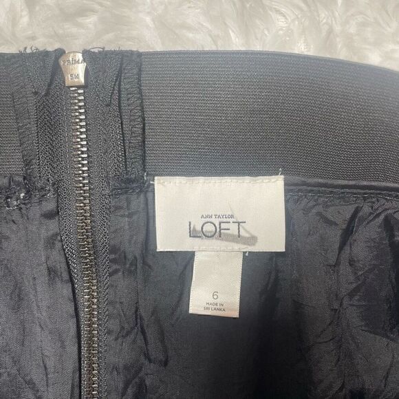 LOFT Ann Taylor Mini Skirt Cotton Silk Size 6 Stretchy Waistband Black Beige - Picture 3 of 8